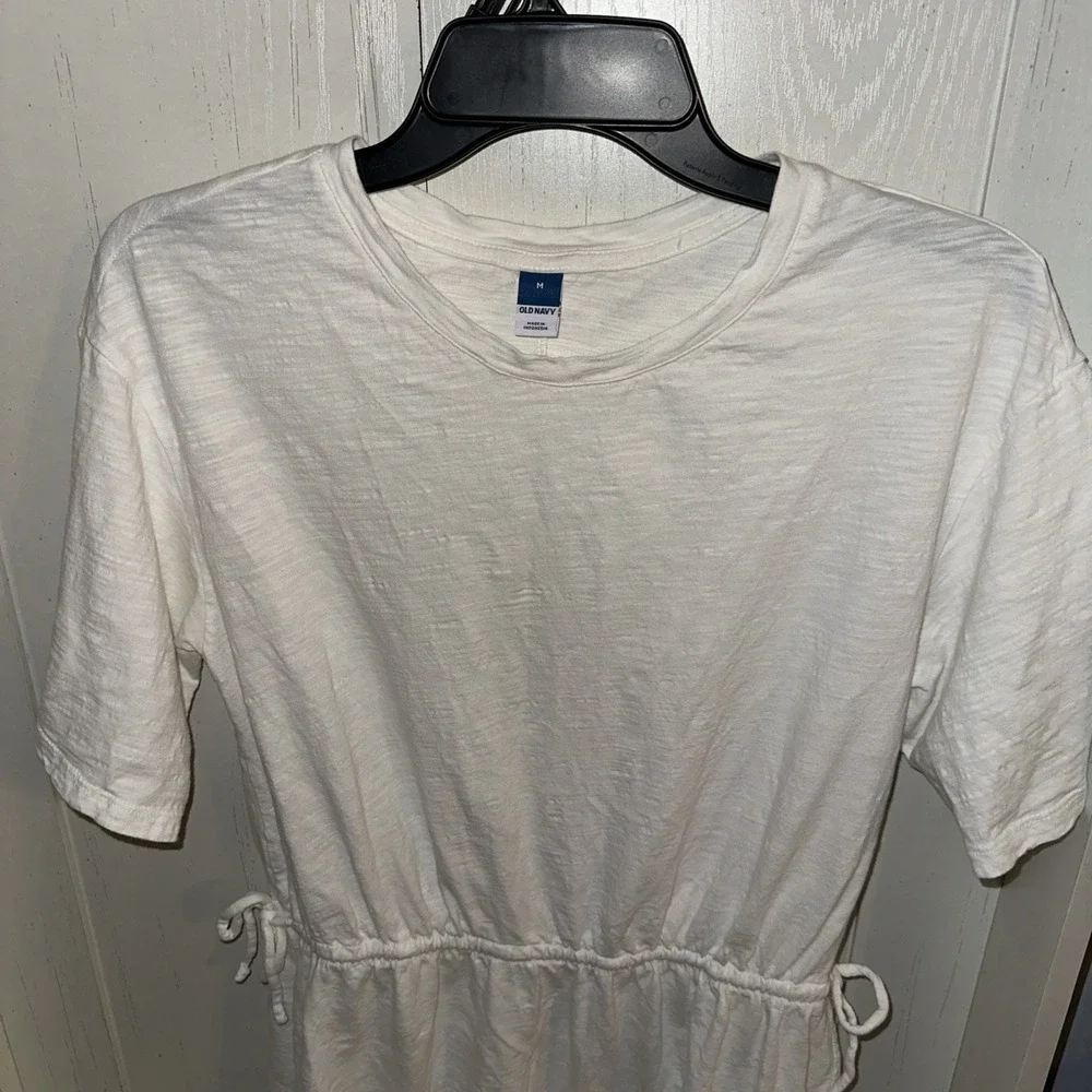 Old Navy Women's SS Knit Waiste Dress Sea Salt Medium 100% Cotton White